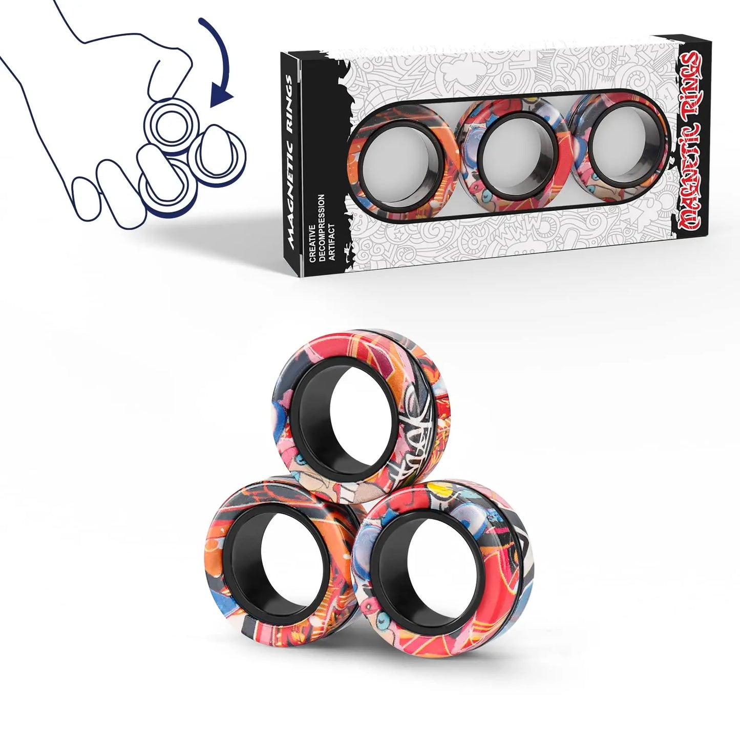 3Pcs Fidget Spinner Magnetic Ring Toys Fingers Magnet Rings ADHD Stress Relief Magical Toys for Adult Kids Anxiety