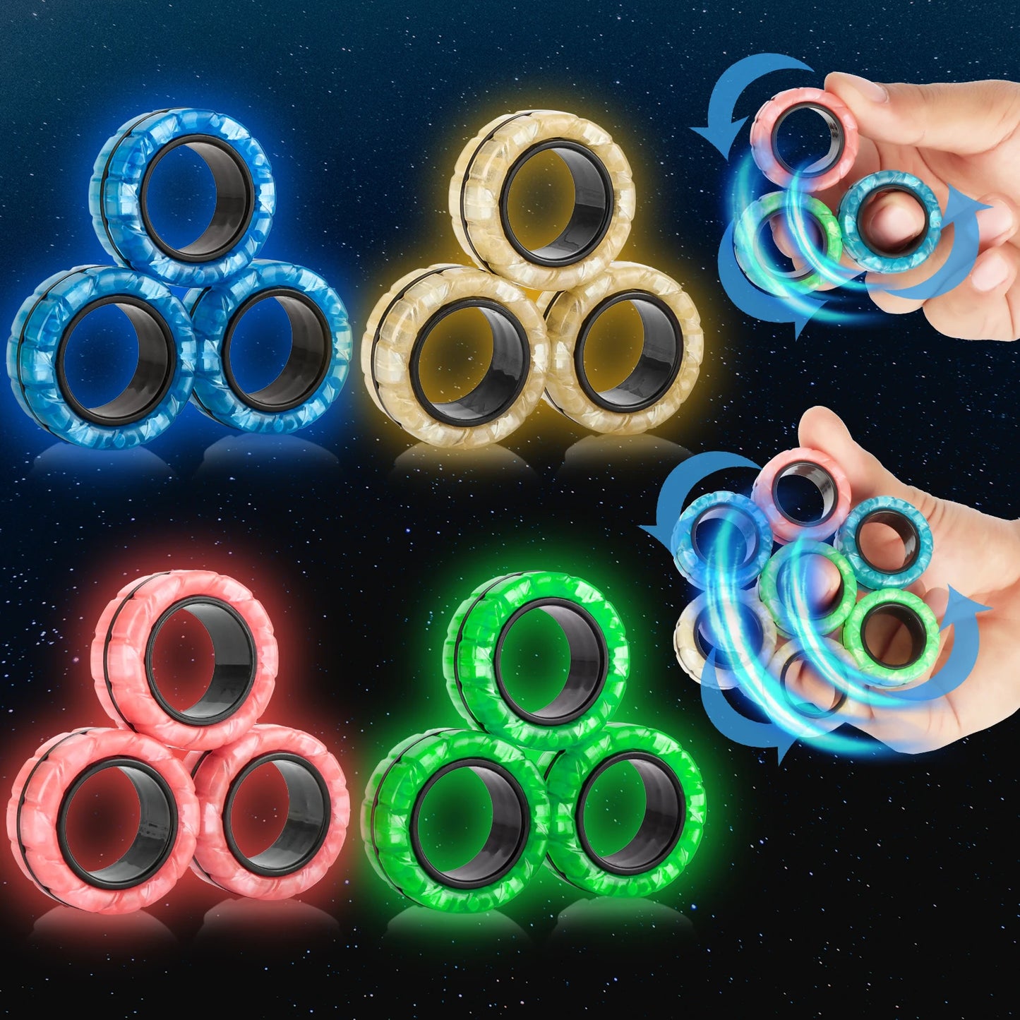 3Pcs Fidget Spinner Magnetic Ring Toys Fingers Magnet Rings ADHD Stress Relief Magical Toys for Adult Kids Anxiety