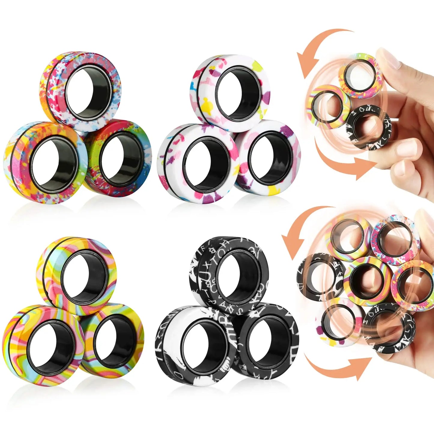 3Pcs Fidget Spinner Magnetic Ring Toys Fingers Magnet Rings ADHD Stress Relief Magical Toys for Adult Kids Anxiety