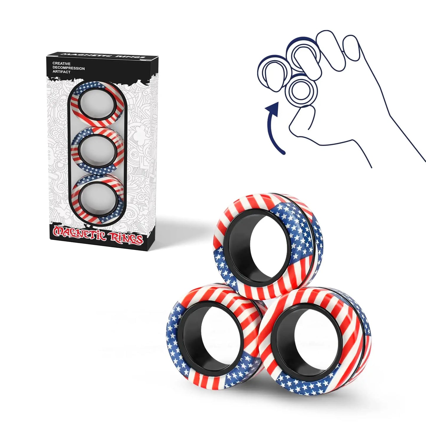 3Pcs Fidget Spinner Magnetic Ring Toys Fingers Magnet Rings ADHD Stress Relief Magical Toys for Adult Kids Anxiety