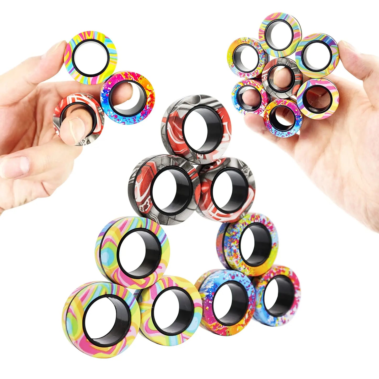 3Pcs Fidget Spinner Magnetic Ring Toys Fingers Magnet Rings ADHD Stress Relief Magical Toys for Adult Kids Anxiety