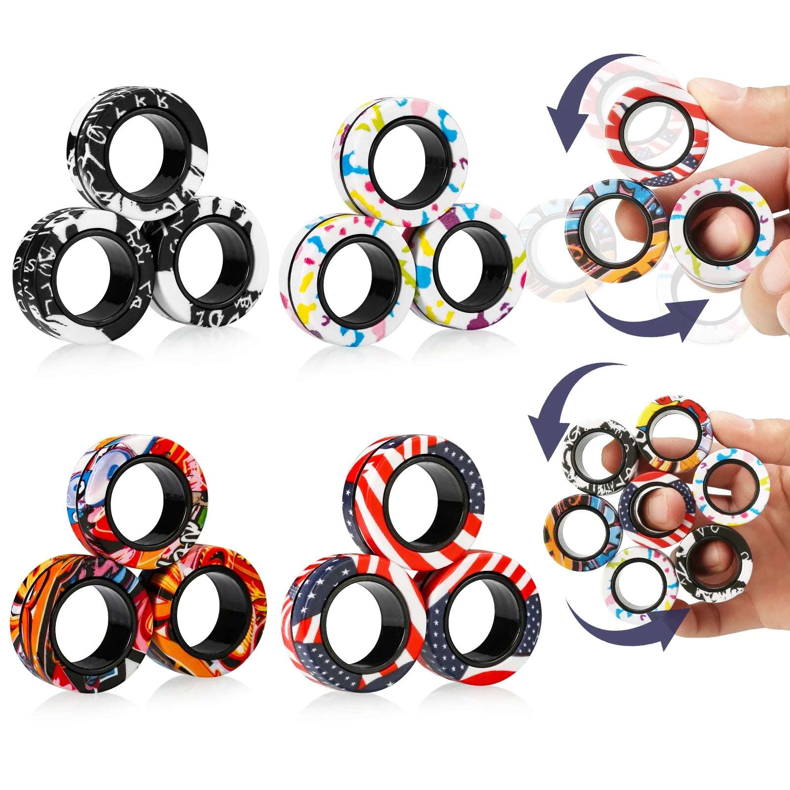 3Pcs Fidget Spinner Magnetic Ring Toys Fingers Magnet Rings ADHD Stress Relief Magical Toys for Adult Kids Anxiety